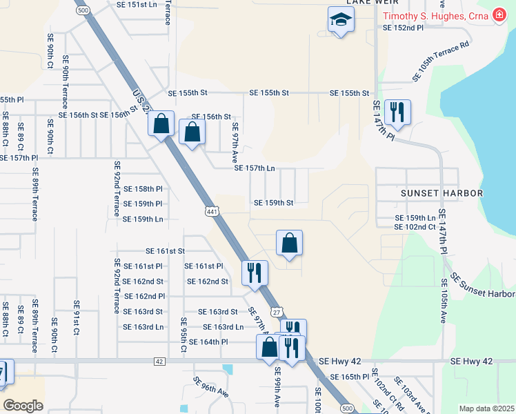 map of restaurants, bars, coffee shops, grocery stores, and more near 9830 Southeast 159th Street in Summerfield
