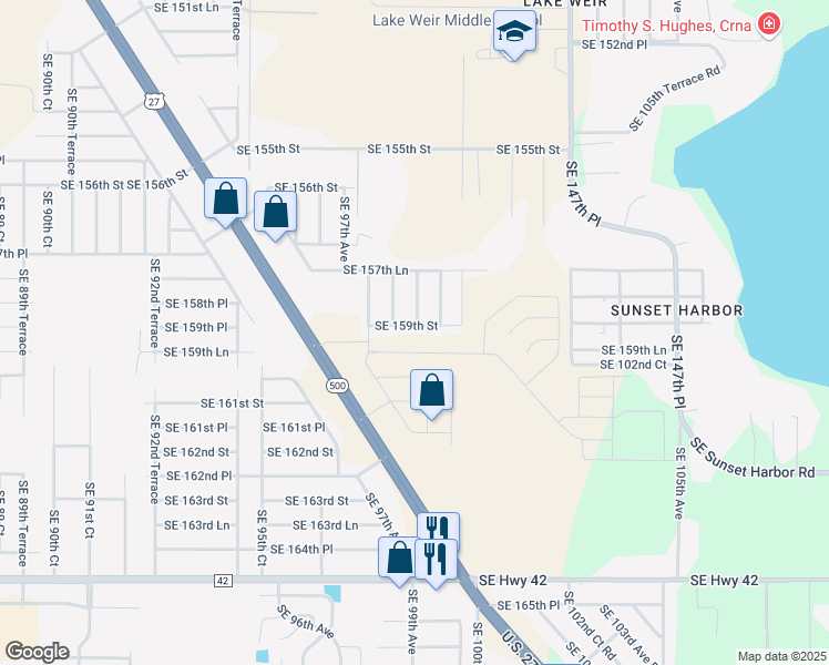 map of restaurants, bars, coffee shops, grocery stores, and more near 9870 Southeast 159th Street in Summerfield