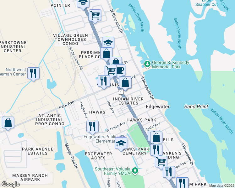 map of restaurants, bars, coffee shops, grocery stores, and more near 115 West Pine Bluff Street in Edgewater