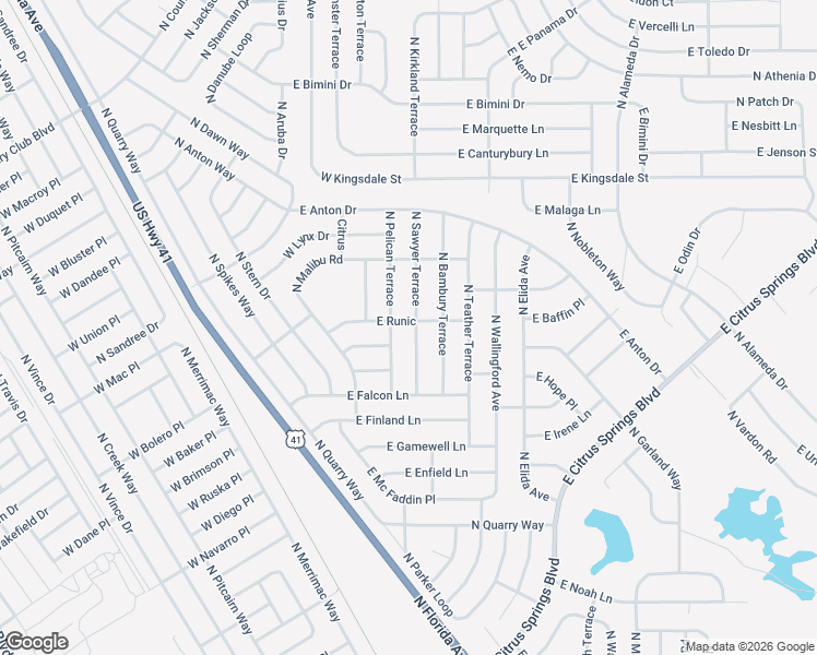 map of restaurants, bars, coffee shops, grocery stores, and more near 8698 North Sawyer Terrace in Citrus Springs