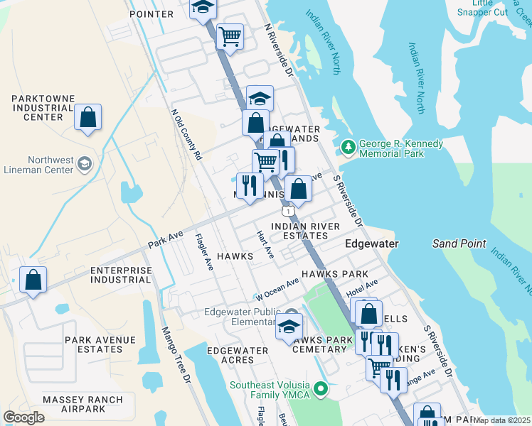 map of restaurants, bars, coffee shops, grocery stores, and more near 115 West Pine Bluff Street in Edgewater