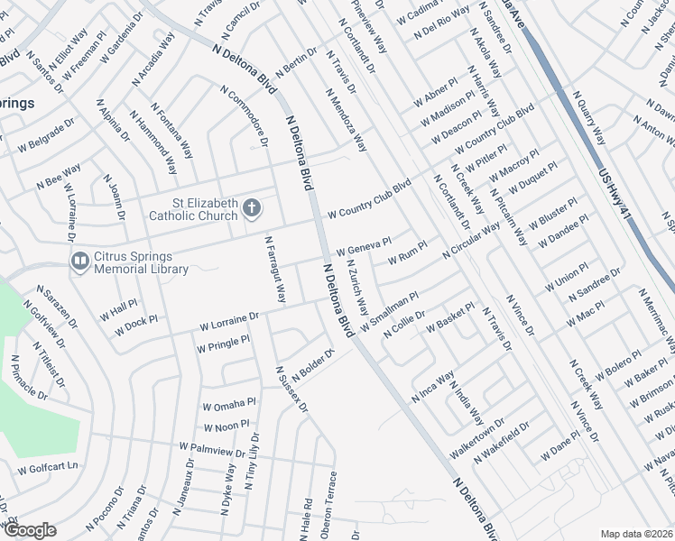 map of restaurants, bars, coffee shops, grocery stores, and more near 8702 North Zurich Way in Citrus Springs