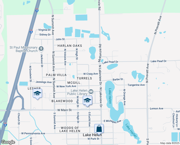 map of restaurants, bars, coffee shops, grocery stores, and more near 194 West Craig Avenue in Lake Helen