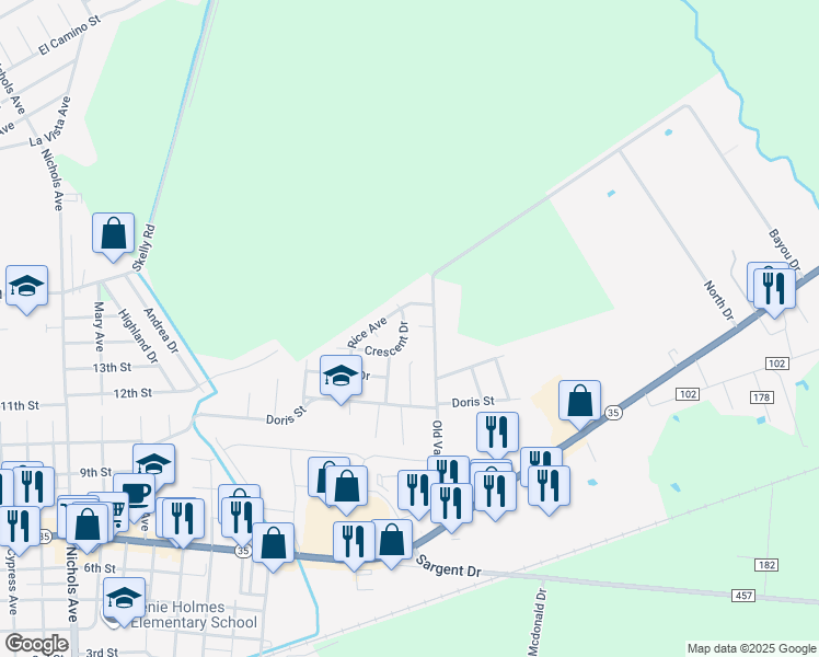 map of restaurants, bars, coffee shops, grocery stores, and more near 4112 Crescent Drive in Bay City