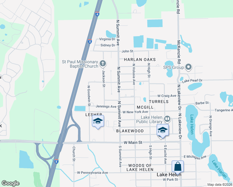 map of restaurants, bars, coffee shops, grocery stores, and more near 492 West Craig Avenue in Lake Helen