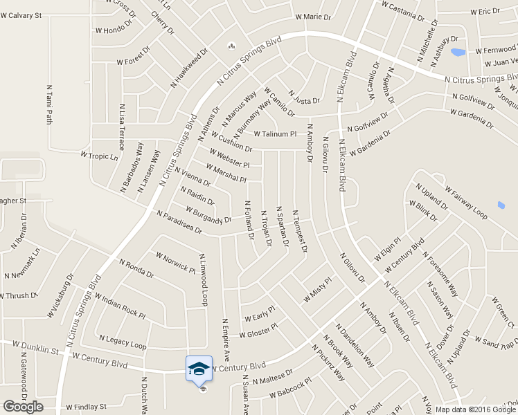 map of restaurants, bars, coffee shops, grocery stores, and more near 8766 North Trojan Drive in Citrus Springs