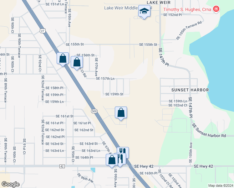 map of restaurants, bars, coffee shops, grocery stores, and more near 9878 Southeast 159th Street in Summerfield