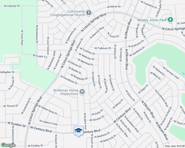 map of restaurants, bars, coffee shops, grocery stores, and more near 8766 North Trojan Drive in Citrus Springs