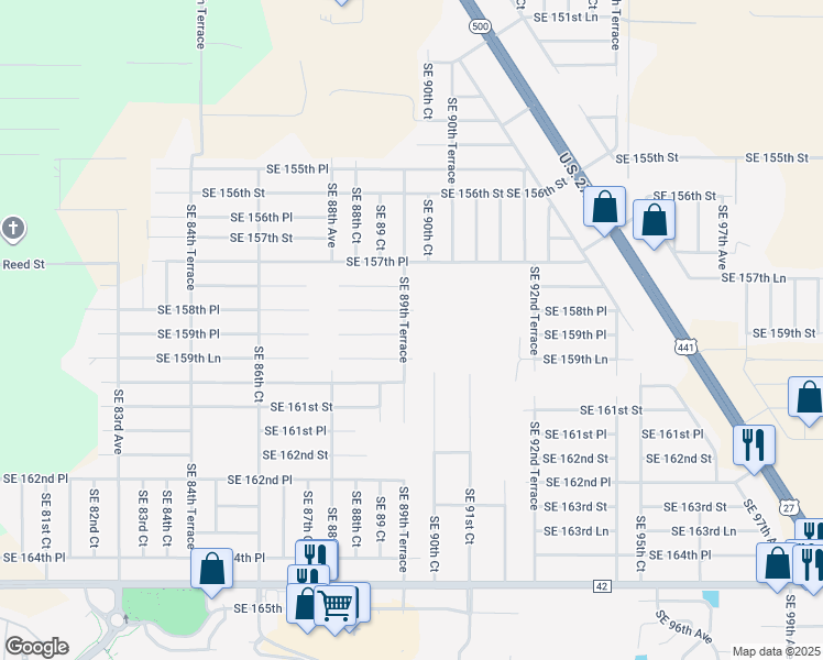 map of restaurants, bars, coffee shops, grocery stores, and more near 15855 SE 90th Ct in Summerfield