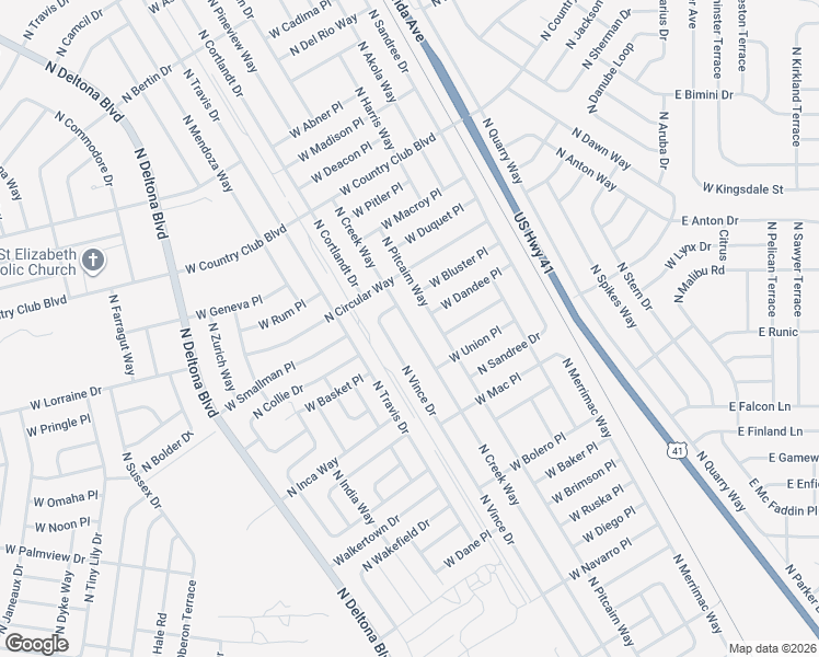 map of restaurants, bars, coffee shops, grocery stores, and more near 8722 North Creek Way in Citrus Springs