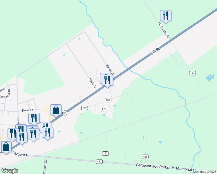 map of restaurants, bars, coffee shops, grocery stores, and more near 5800 7th Street in Bay City