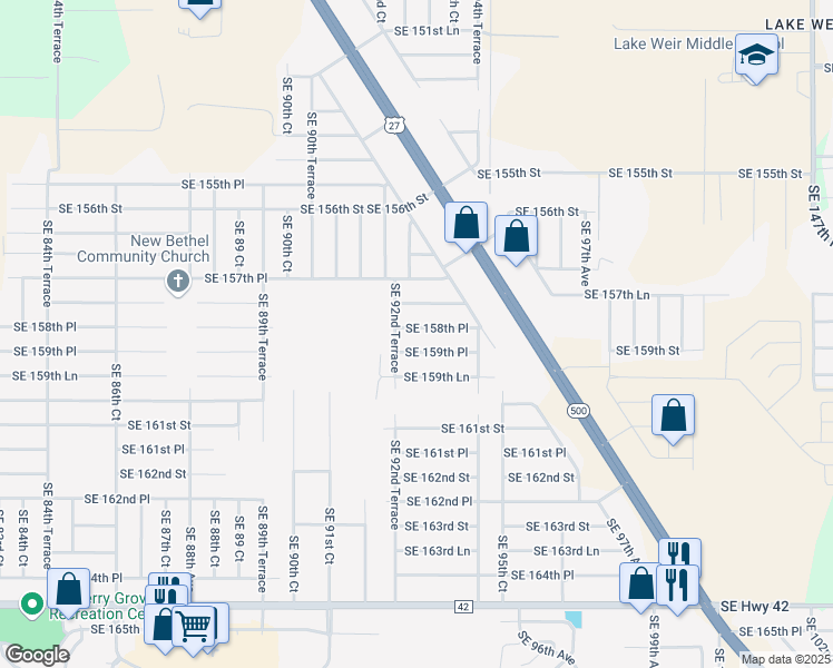 map of restaurants, bars, coffee shops, grocery stores, and more near 9328 Southeast 158th Place in Summerfield