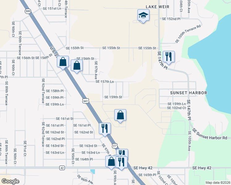 map of restaurants, bars, coffee shops, grocery stores, and more near 9830 Southeast 159th Street in Summerfield