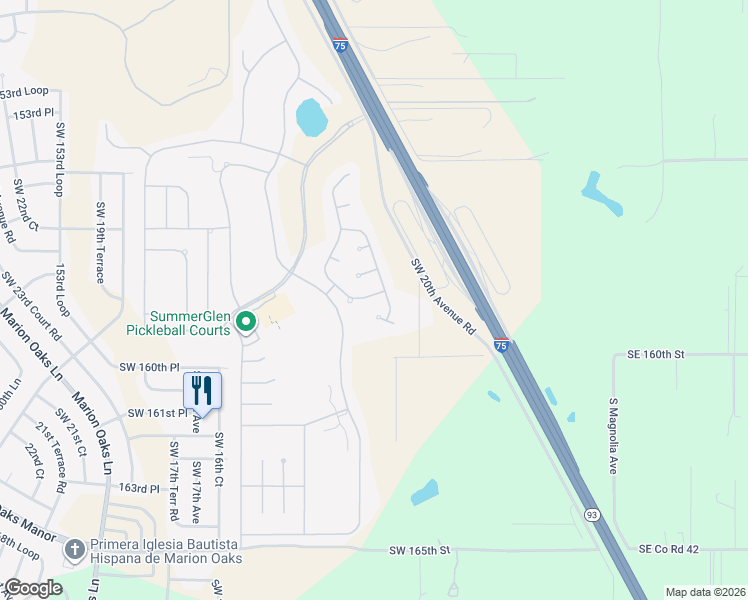 map of restaurants, bars, coffee shops, grocery stores, and more near 1049 Southwest 159th Street in Ocala
