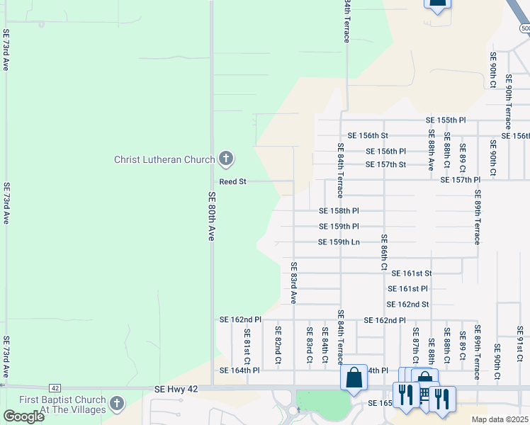 map of restaurants, bars, coffee shops, grocery stores, and more near 8236 Southeast 158th Street in Summerfield