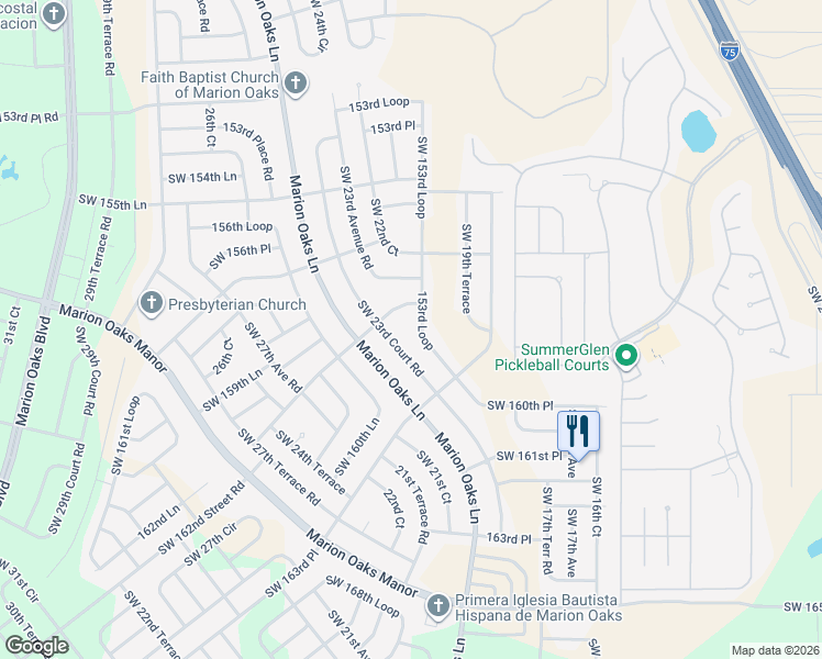 map of restaurants, bars, coffee shops, grocery stores, and more near 2160 158th Saint Road in Ocala