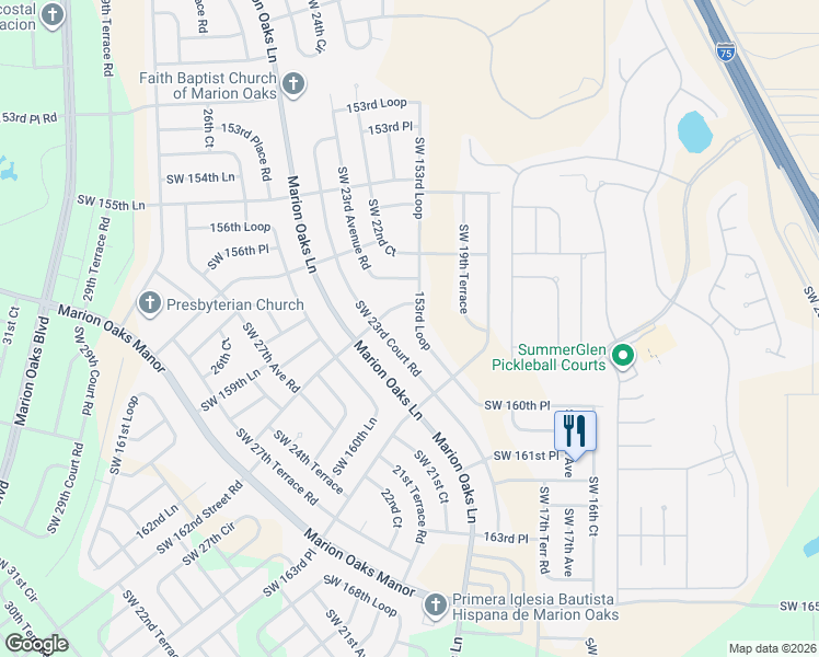 map of restaurants, bars, coffee shops, grocery stores, and more near 2160 158th Saint Road in Ocala