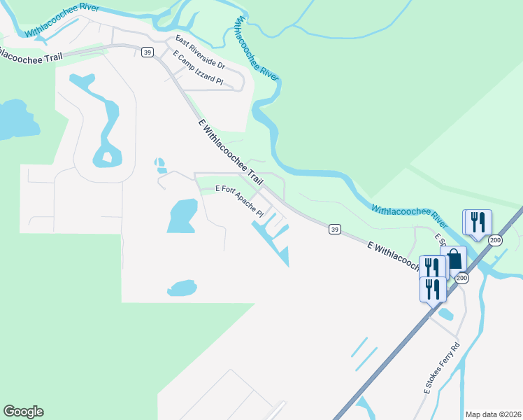 map of restaurants, bars, coffee shops, grocery stores, and more near 4264-4272 North Hopi Way in Dunnellon