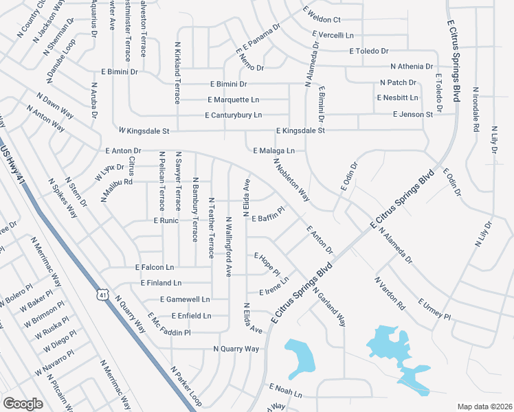 map of restaurants, bars, coffee shops, grocery stores, and more near 576 East Abady Lane in Citrus Springs