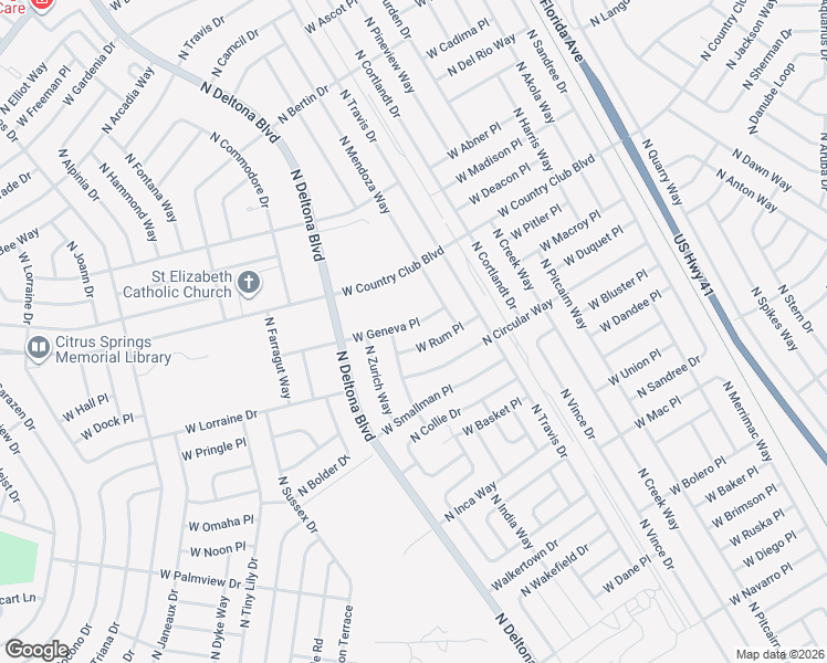 map of restaurants, bars, coffee shops, grocery stores, and more near 1019 West Geneva Place in Citrus Springs
