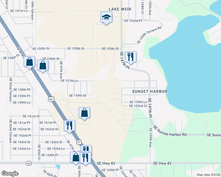 map of restaurants, bars, coffee shops, grocery stores, and more near 10011 Southeast 157th Lane in Summerfield