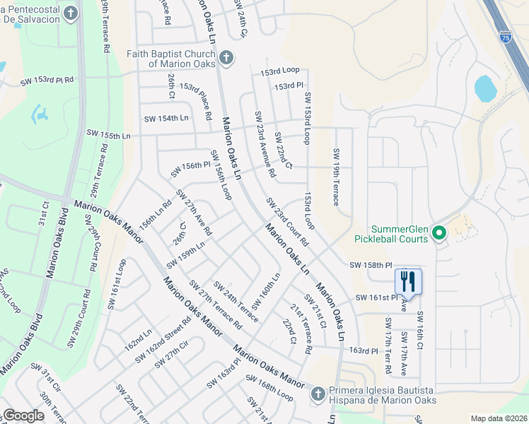 map of restaurants, bars, coffee shops, grocery stores, and more near 15736 Southwest 23rd Court Road in Ocala