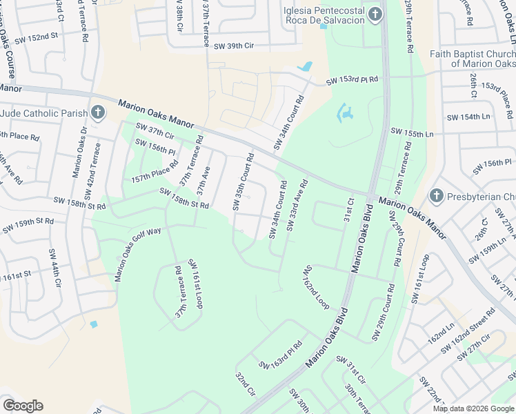 map of restaurants, bars, coffee shops, grocery stores, and more near 3543 158th Lane in Ocala