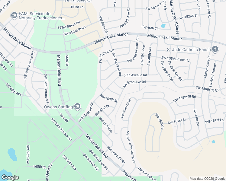 map of restaurants, bars, coffee shops, grocery stores, and more near 5140 Southwest 158th Street in Ocala