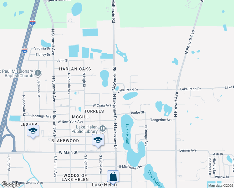 map of restaurants, bars, coffee shops, grocery stores, and more near 146 Lake Pearl Drive in Lake Helen