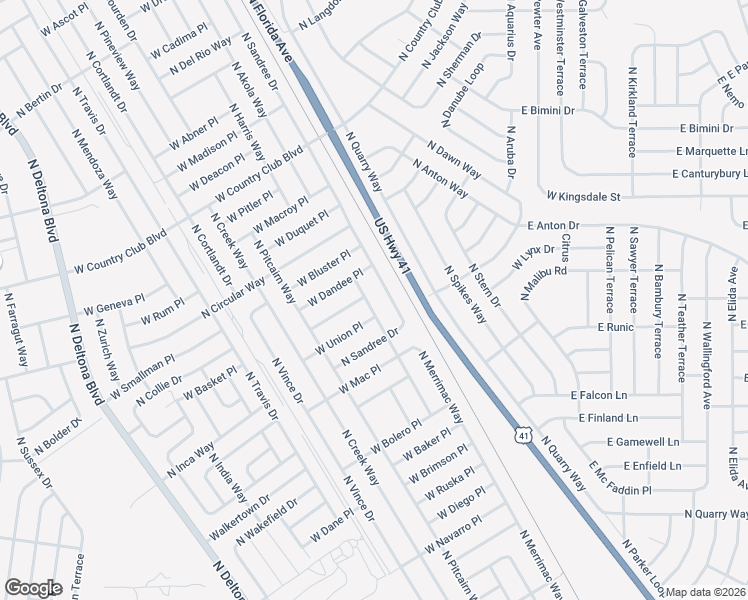 map of restaurants, bars, coffee shops, grocery stores, and more near 8820 North Sandree Drive in Citrus Springs