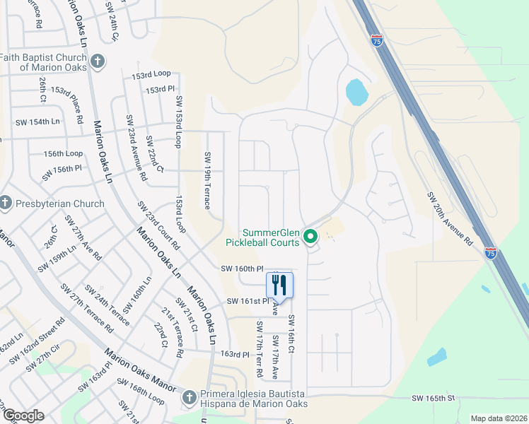 map of restaurants, bars, coffee shops, grocery stores, and more near 1742 Southwest 157th Place Road in Ocala