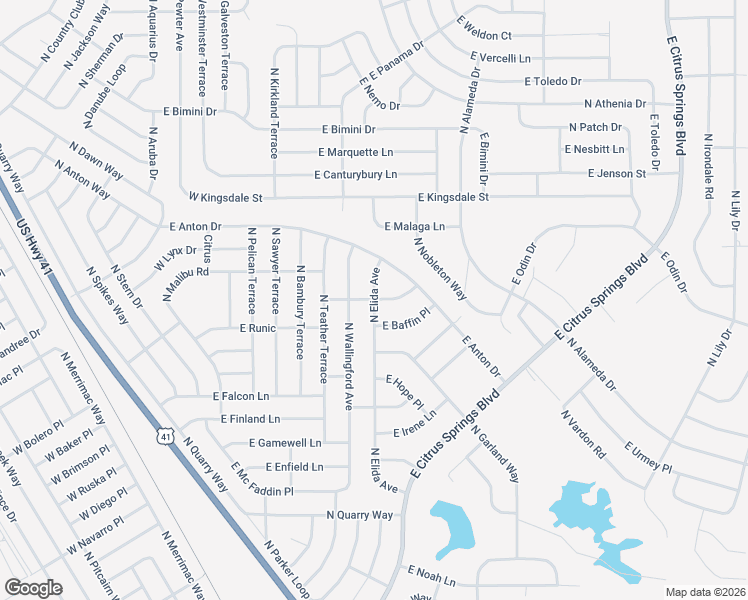 map of restaurants, bars, coffee shops, grocery stores, and more near East Abady Lane in Citrus Springs