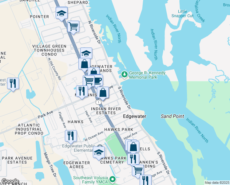 map of restaurants, bars, coffee shops, grocery stores, and more near 141 East Pine Bluff Street in Edgewater