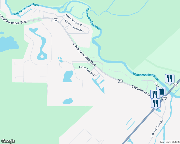 map of restaurants, bars, coffee shops, grocery stores, and more near 4272 North Hopi Way in Dunnellon