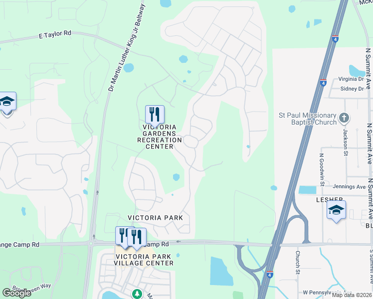 map of restaurants, bars, coffee shops, grocery stores, and more near 910 Heron Point Circle in DeLand