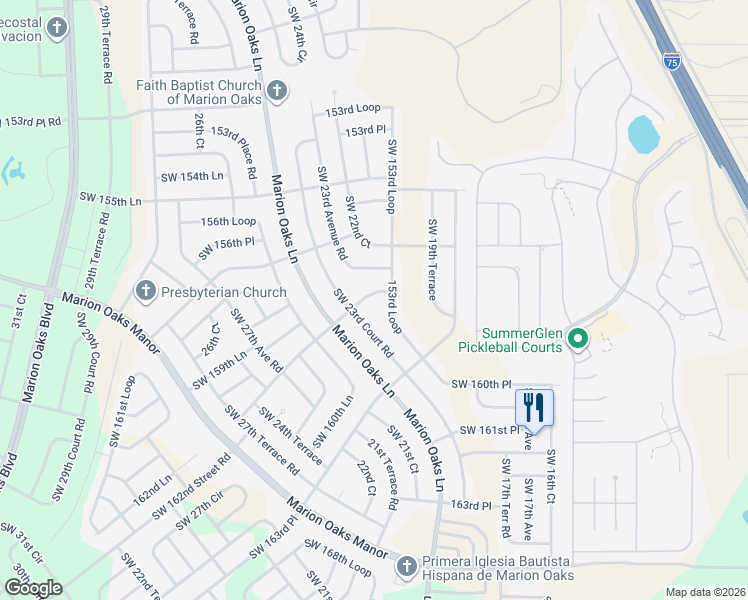 map of restaurants, bars, coffee shops, grocery stores, and more near 2160 158th Saint Road in Ocala