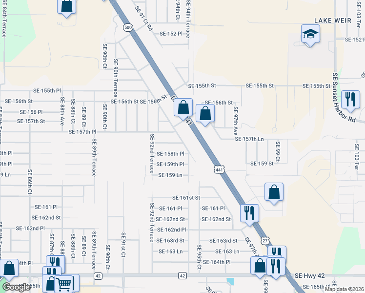 map of restaurants, bars, coffee shops, grocery stores, and more near 9328 Southeast 158th Place in Summerfield