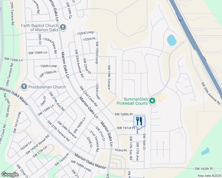 map of restaurants, bars, coffee shops, grocery stores, and more near 15765 Southwest 19th Terrace in Ocala