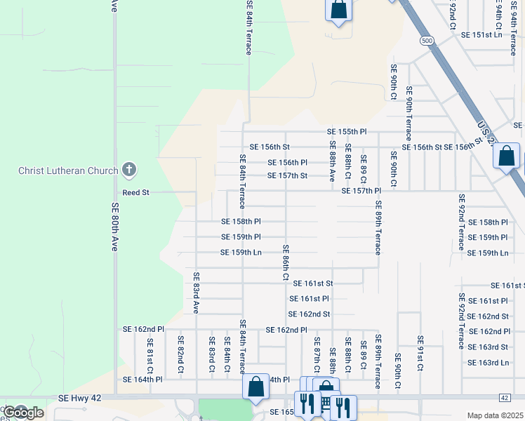 map of restaurants, bars, coffee shops, grocery stores, and more near 8588 Southeast 158th Street in Summerfield