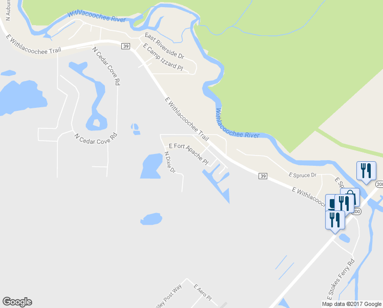 map of restaurants, bars, coffee shops, grocery stores, and more near 4224 East Fort Apache Place in Dunnellon