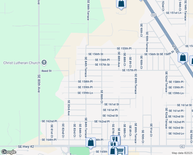 map of restaurants, bars, coffee shops, grocery stores, and more near 8588 Southeast 158th Street in Summerfield