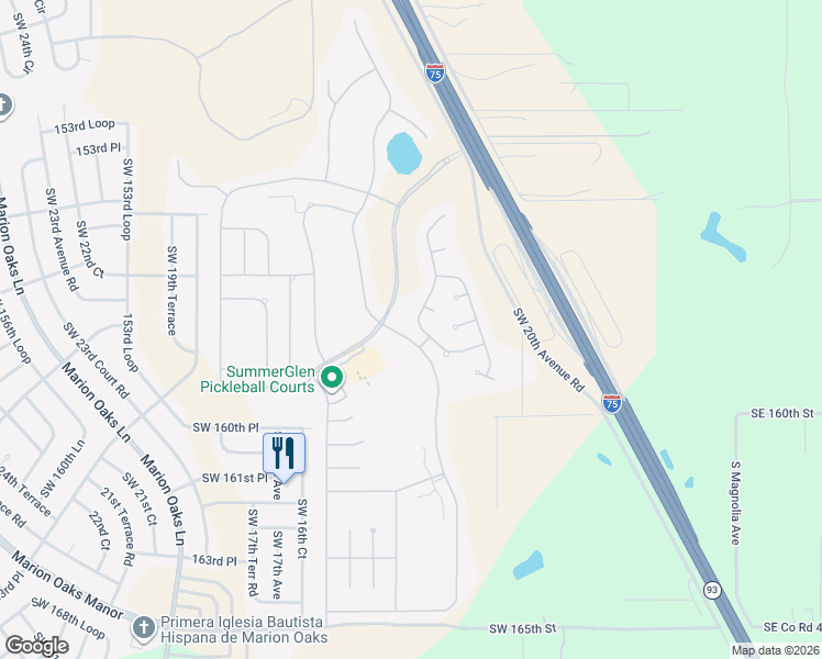 map of restaurants, bars, coffee shops, grocery stores, and more near 15814 Southwest 11th Terrace Road in Ocala