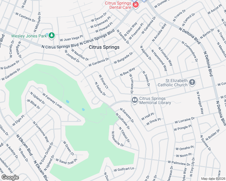 map of restaurants, bars, coffee shops, grocery stores, and more near 2102 West Doral Court in Citrus Springs
