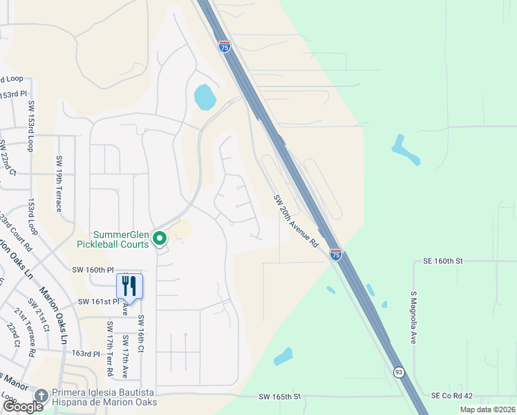 map of restaurants, bars, coffee shops, grocery stores, and more near 15803 Southwest 11th Court Road in Ocala
