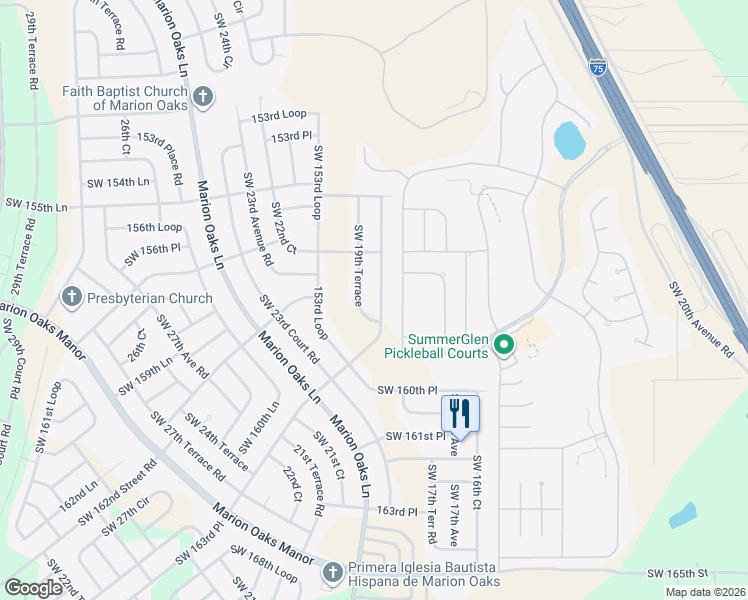 map of restaurants, bars, coffee shops, grocery stores, and more near 15765 Southwest 19th Terrace in Ocala