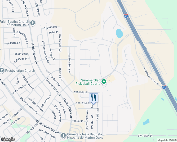 map of restaurants, bars, coffee shops, grocery stores, and more near 1742 Southwest 157th Place Road in Ocala