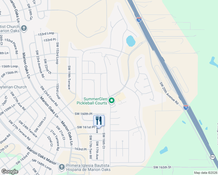 map of restaurants, bars, coffee shops, grocery stores, and more near 15821 Southwest 16th Avenue Road in Ocala