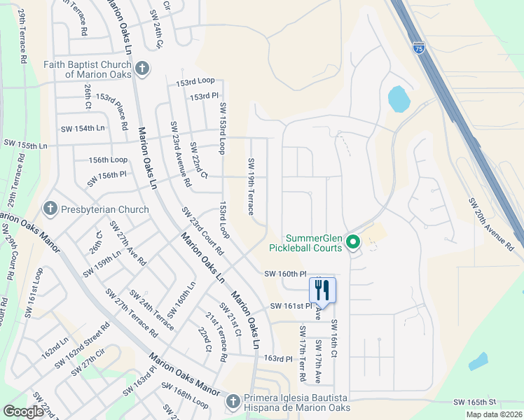 map of restaurants, bars, coffee shops, grocery stores, and more near 15765 Southwest 19th Terrace in Ocala