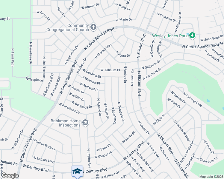 map of restaurants, bars, coffee shops, grocery stores, and more near 8881 North Spartan Drive in Citrus Springs