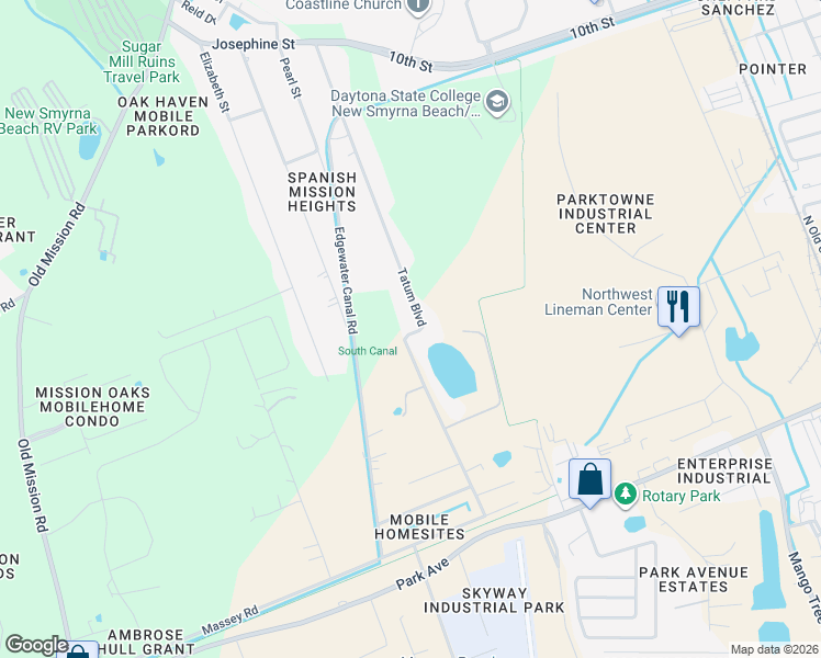 map of restaurants, bars, coffee shops, grocery stores, and more near 1766 Tatum Boulevard in New Smyrna Beach